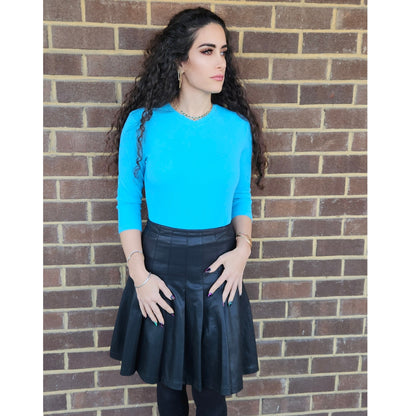 Smokey Turquoise V Neck Microribbed Tshirt