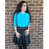 Smokey Turquoise V Neck Microribbed Tshirt