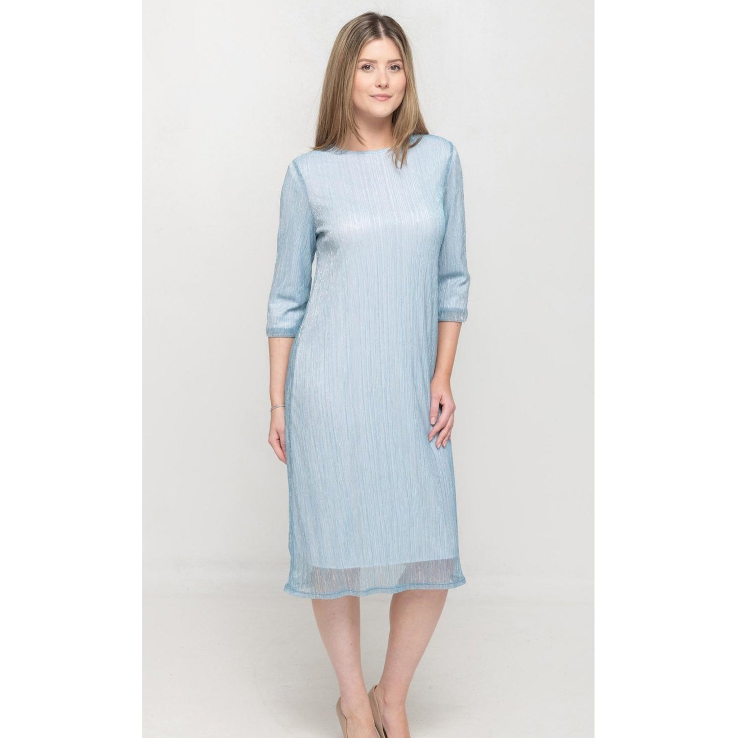 Pleated Satin Dress Blue Shimmer