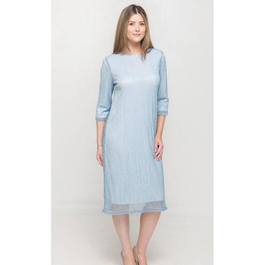 Pleated Satin Dress Blue Shimmer