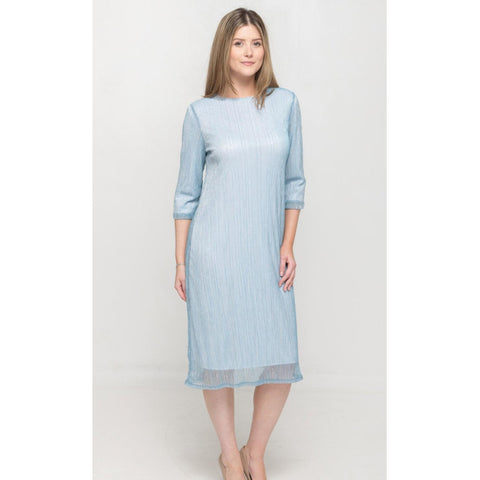 Pleated Satin Dress Blue Shimmer
