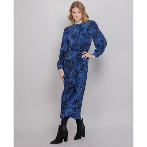 Side Ruched Velvet Blue Dress