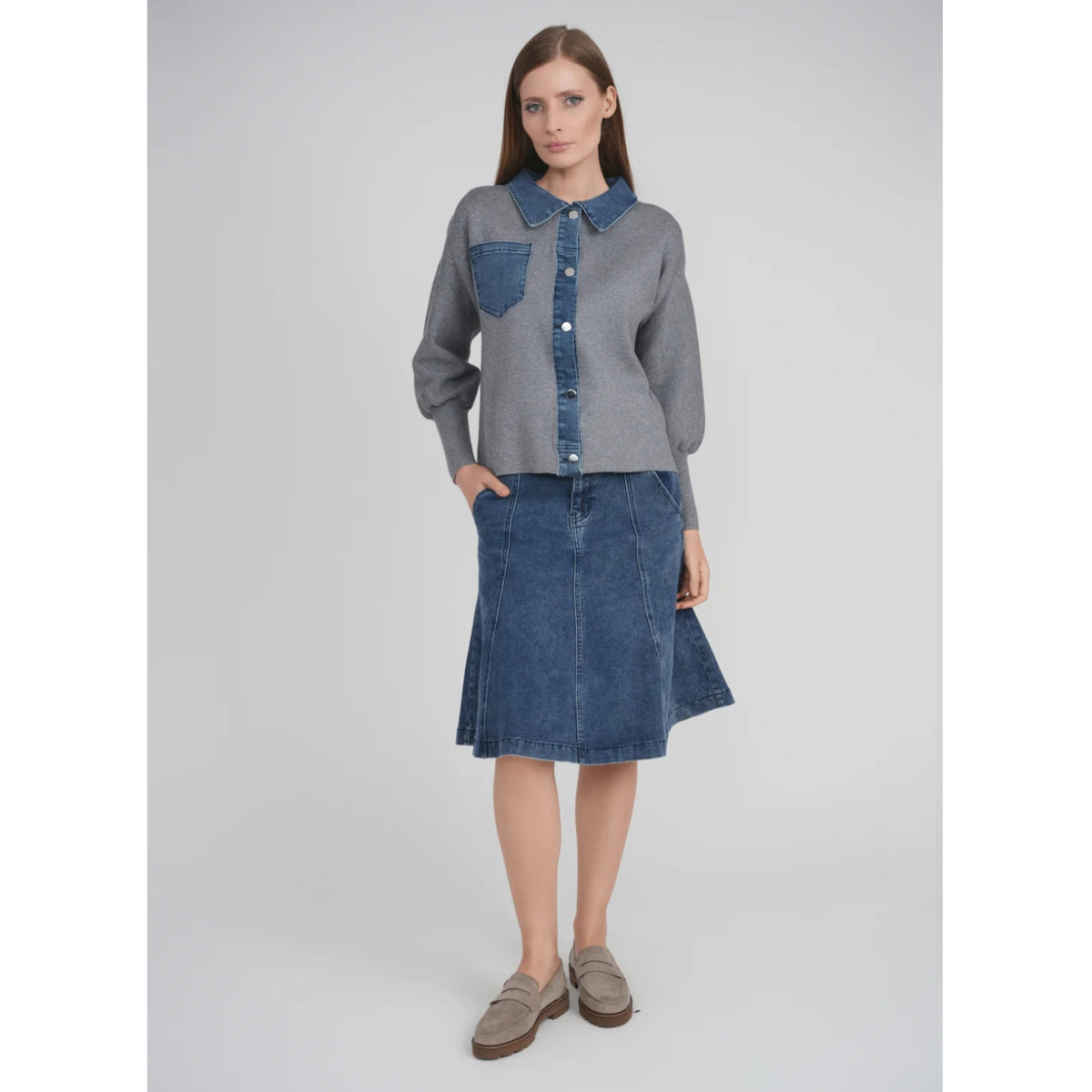Blue Denim Panel Skirt
