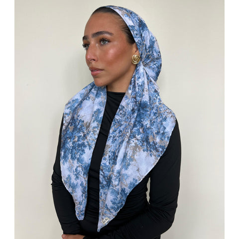 Whimsical Blue Garden Headscarf SB