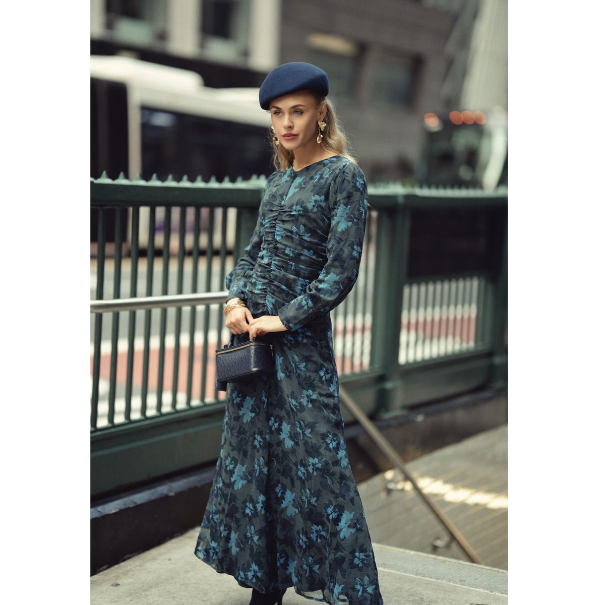 Michalie Midi Dress Teal Floral Adina LV