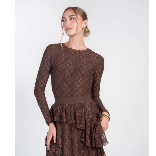 Allison Lace Tee Chocolate Adina LV