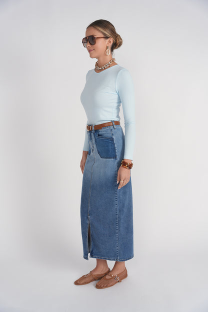 Contrast Pocket Midi Skirt Blue Adina LV