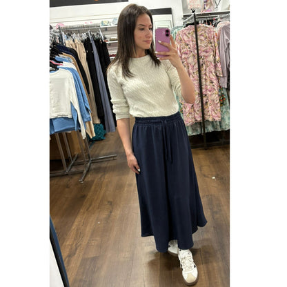 Wrinkle Navy Maxi Skirt Sam Fash