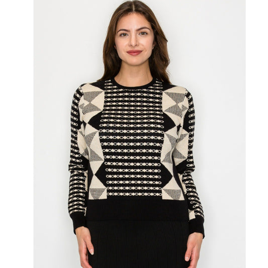 Printed Shimmer Sweater Black - The Mimi Boutique