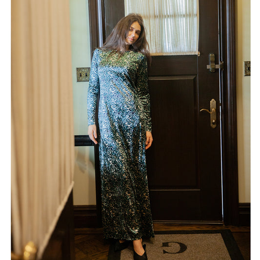 Simple Velvet Aqua Leopard Print Maxi Jackie O - The Mimi Boutique
