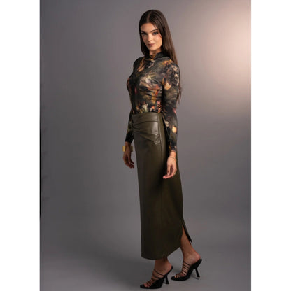 Musubi Knot Olive Leather Skirt