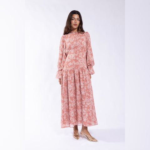 Pink Floral Chiffon Empire Dress