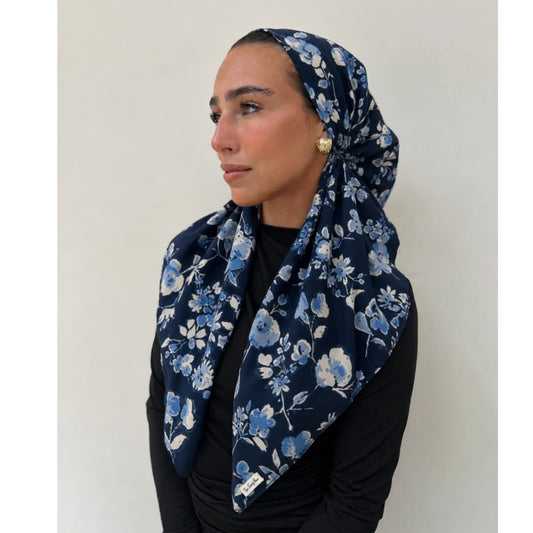 Navy Blossom Headscarf SB