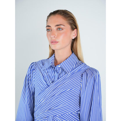Blue Stripe Mock Wrap Dress - The Mimi Boutique