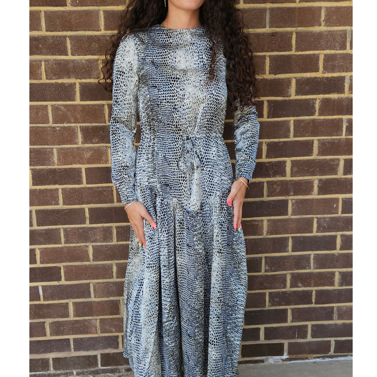 Grey Print Drawstring Dress Lilac Teen - The Mimi Boutique