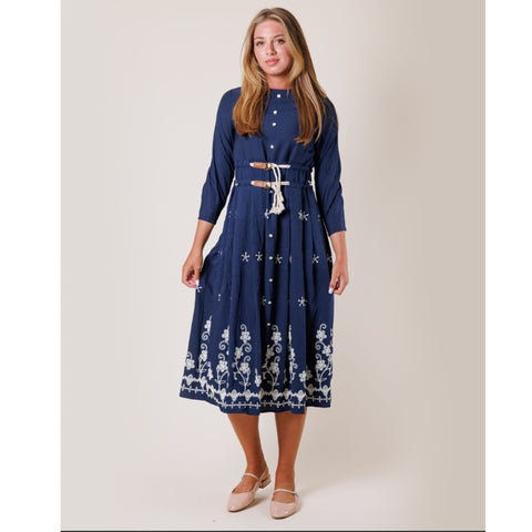 Embroidered Navy Dress Lilac Teen