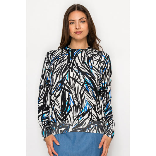 Blue & Black Grass Print Sweater Yal