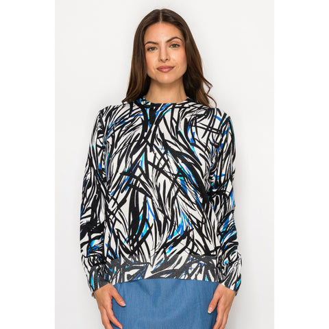 Blue & Black Grass Print Sweater Yal