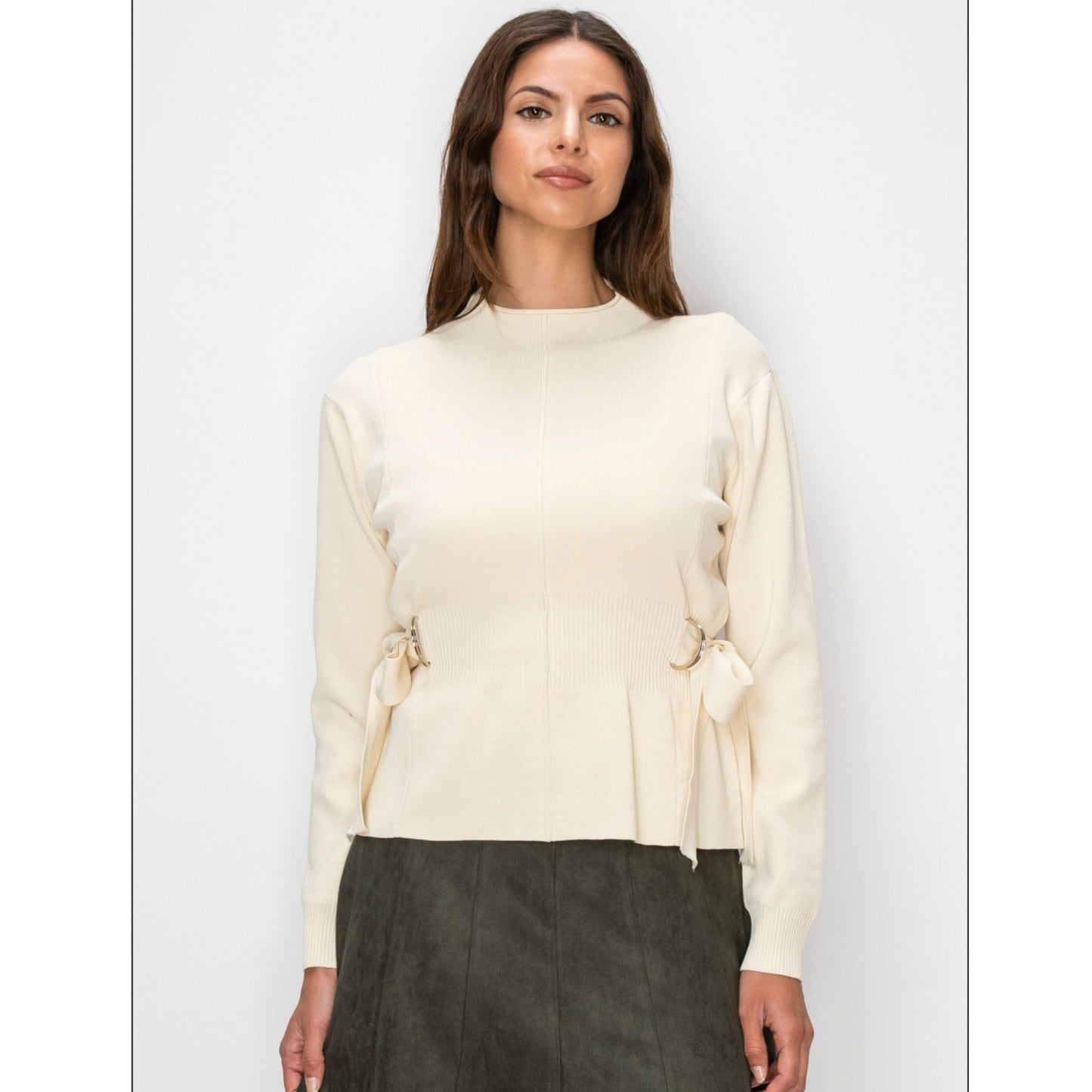 Cream Side Tie Yal Sweater