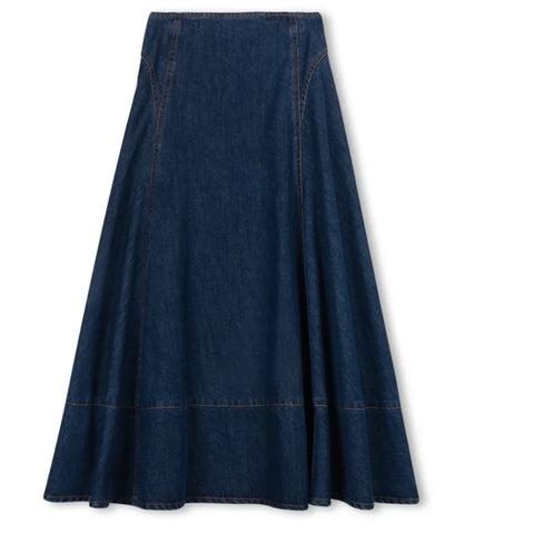 Blue Denim Stitch Maxi Skirt