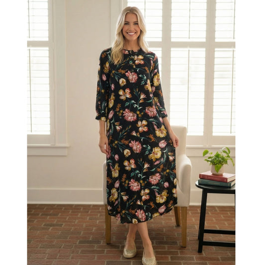 Heidi Dress Black Floral PLUS - The Mimi Boutique