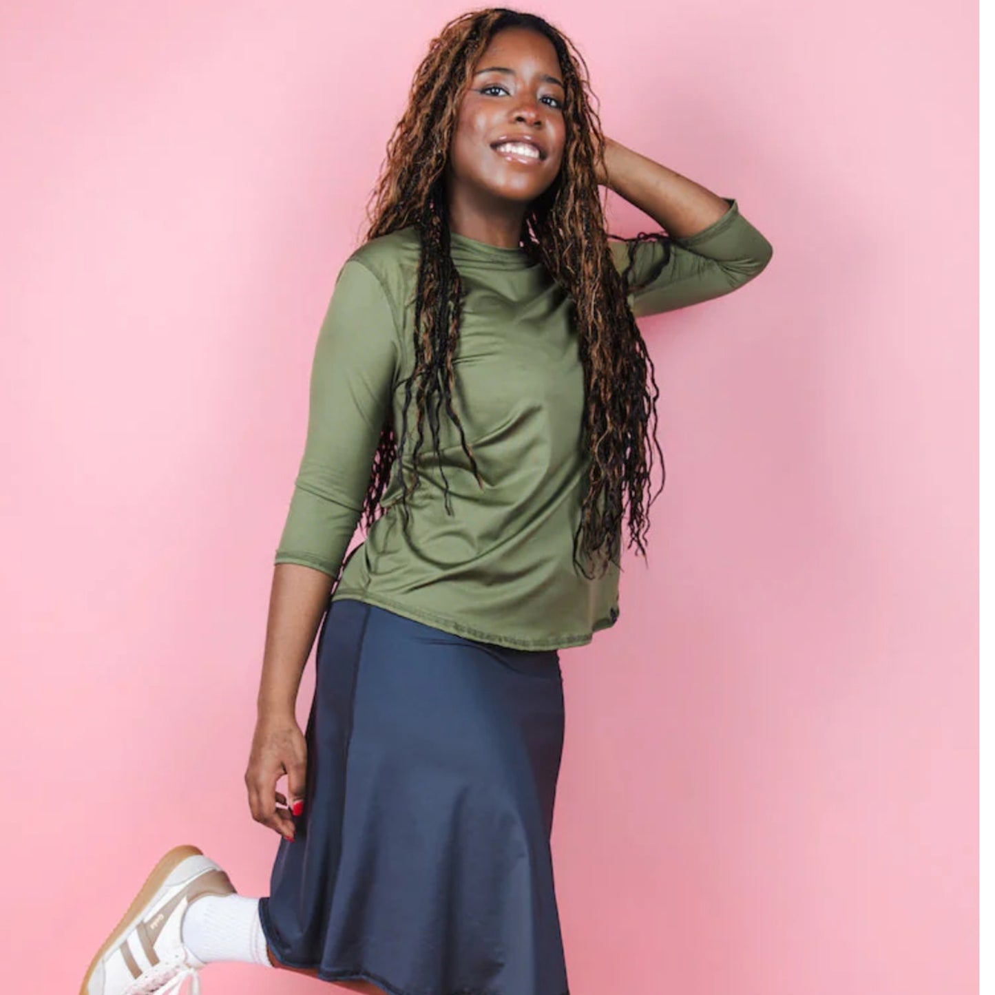 Army Green Performance Quarter Sleeve Top Transcendent