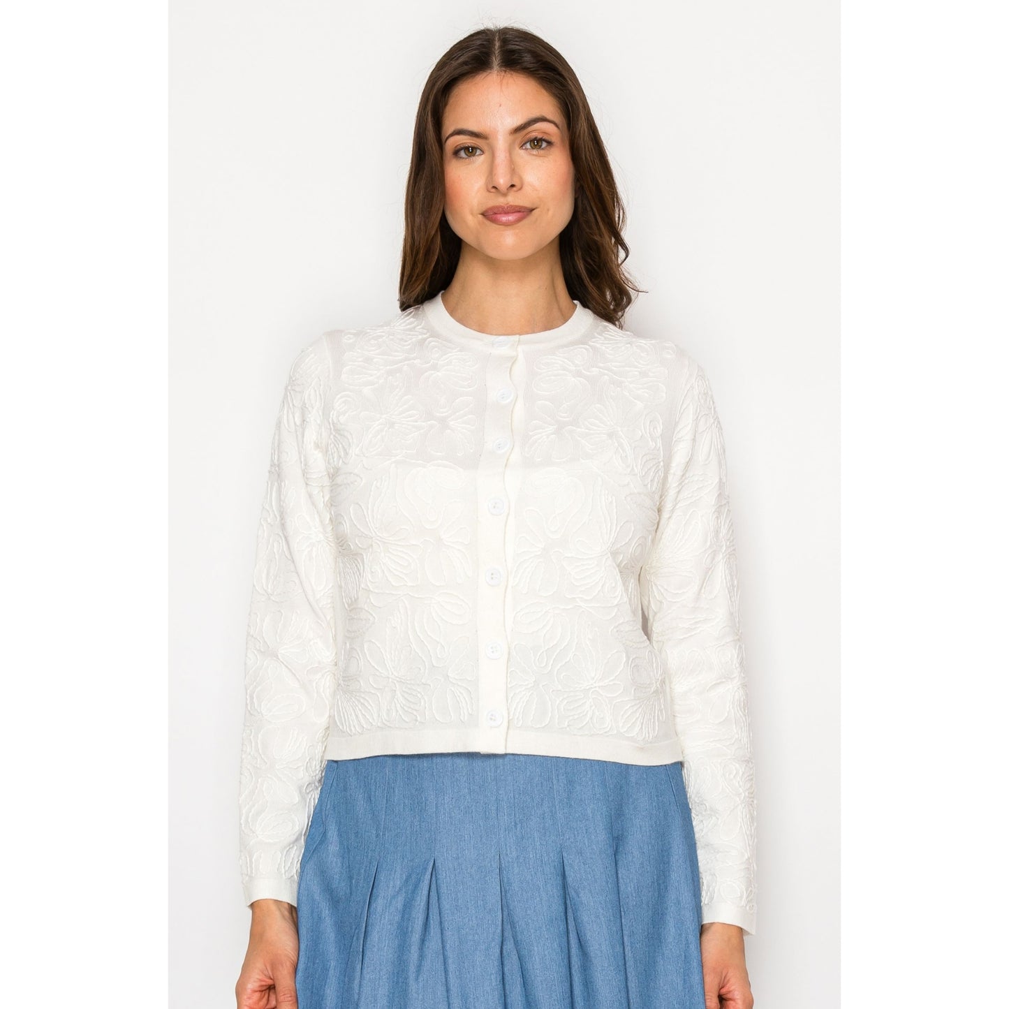 White Rope Stitch Floral Cardi Yal
