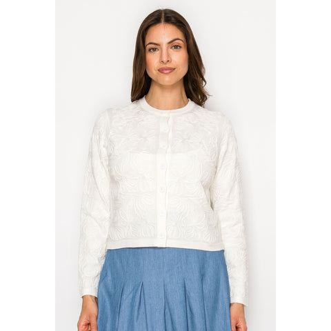 White Rope Stitch Floral Cardi Yal