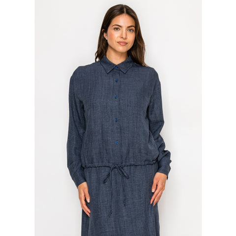 Navy Cinch Waist Blouse
