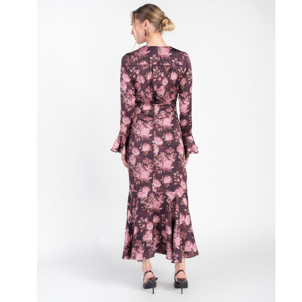 Valerie Midi Dress Burgundy Pink Flower Adina LV