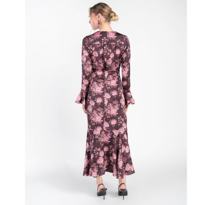 Valerie Midi Dress Burgundy Pink Flower Adina LV