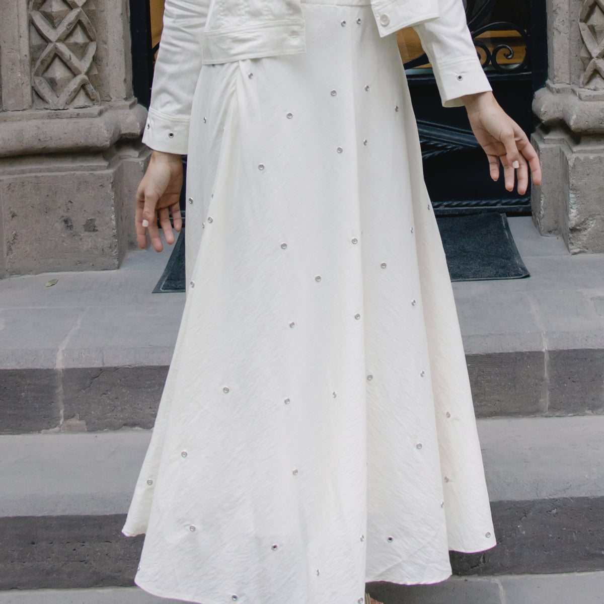 Metallic Bloom Skirt White