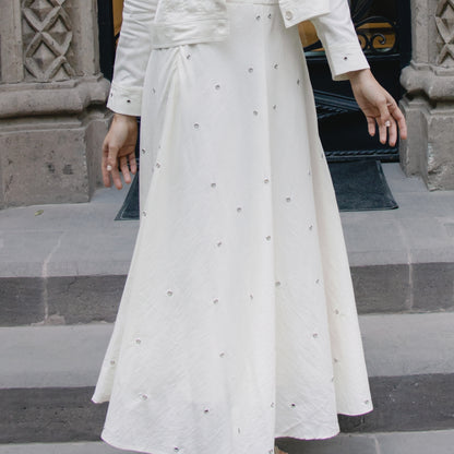 Metallic Bloom Skirt White