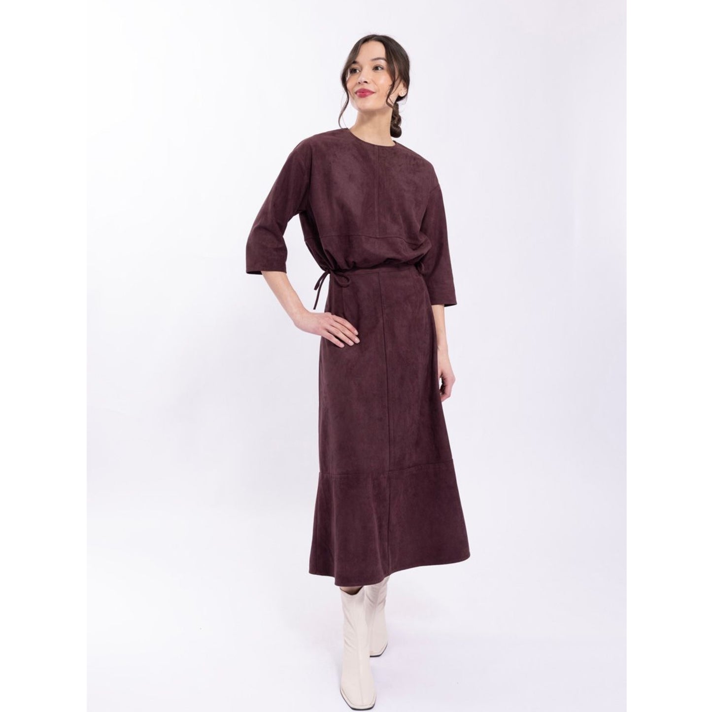 Suede Paneled Midi Skirt Plum