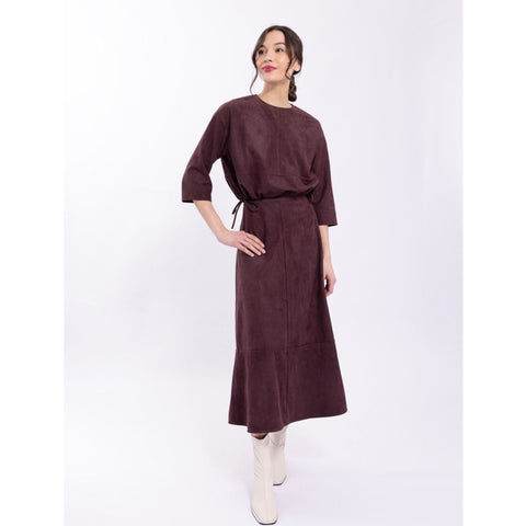 Suede Paneled Midi Skirt Plum
