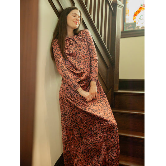 Knot Neck Mauve Speckle Velvet Maxi Jackie O - The Mimi Boutique