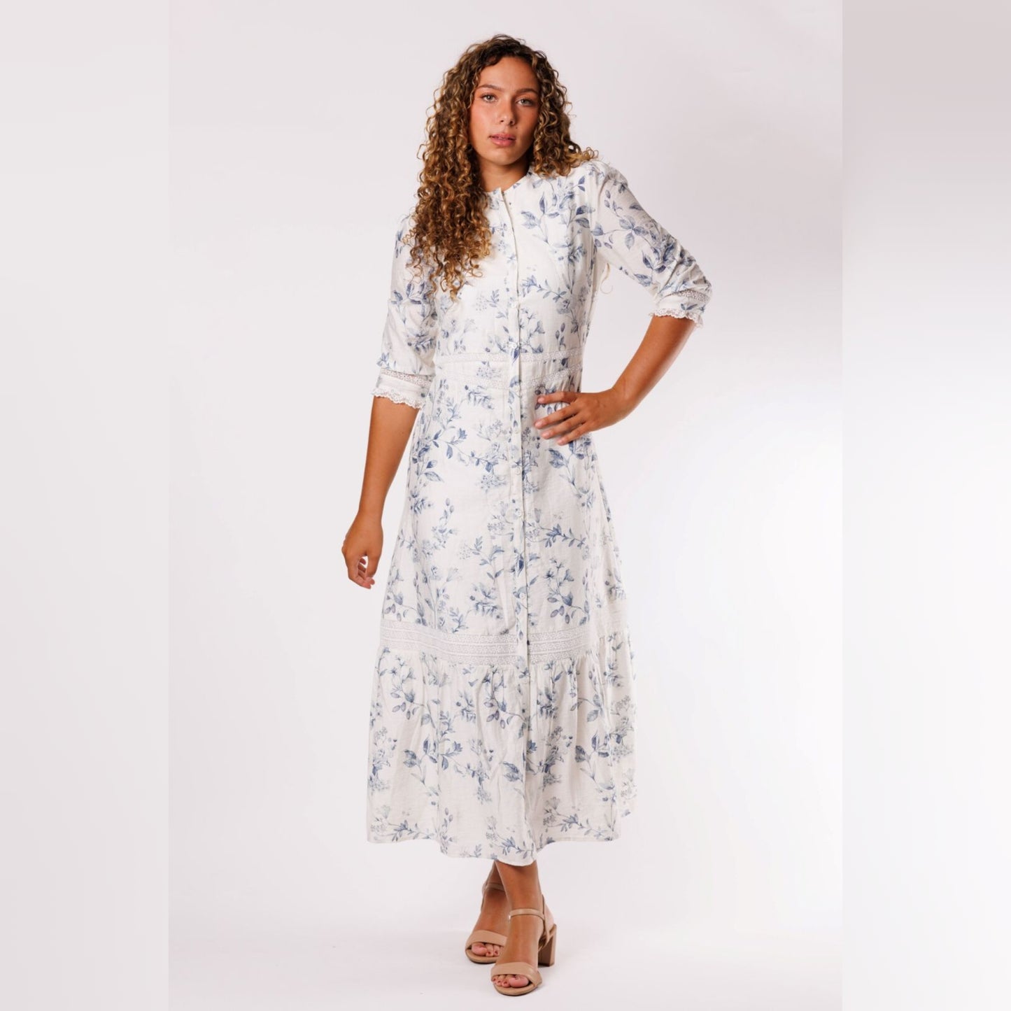 Lace Contrast Blue Dress