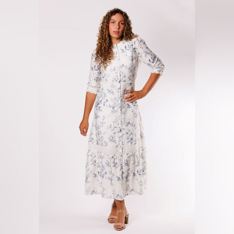 Lace Contrast Blue Dress