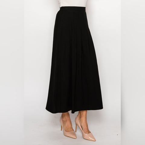 Black Cotton Box Pleate Skirt