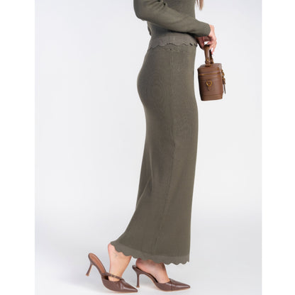 Scalloped Knit Skirt Olive