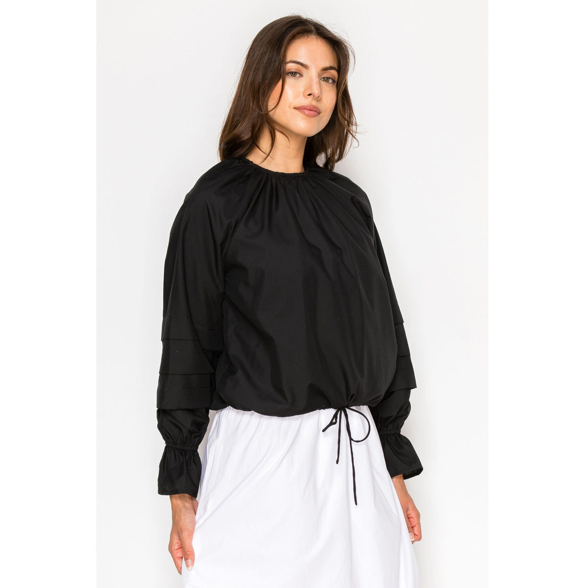 Black Cinch Waist Blouse