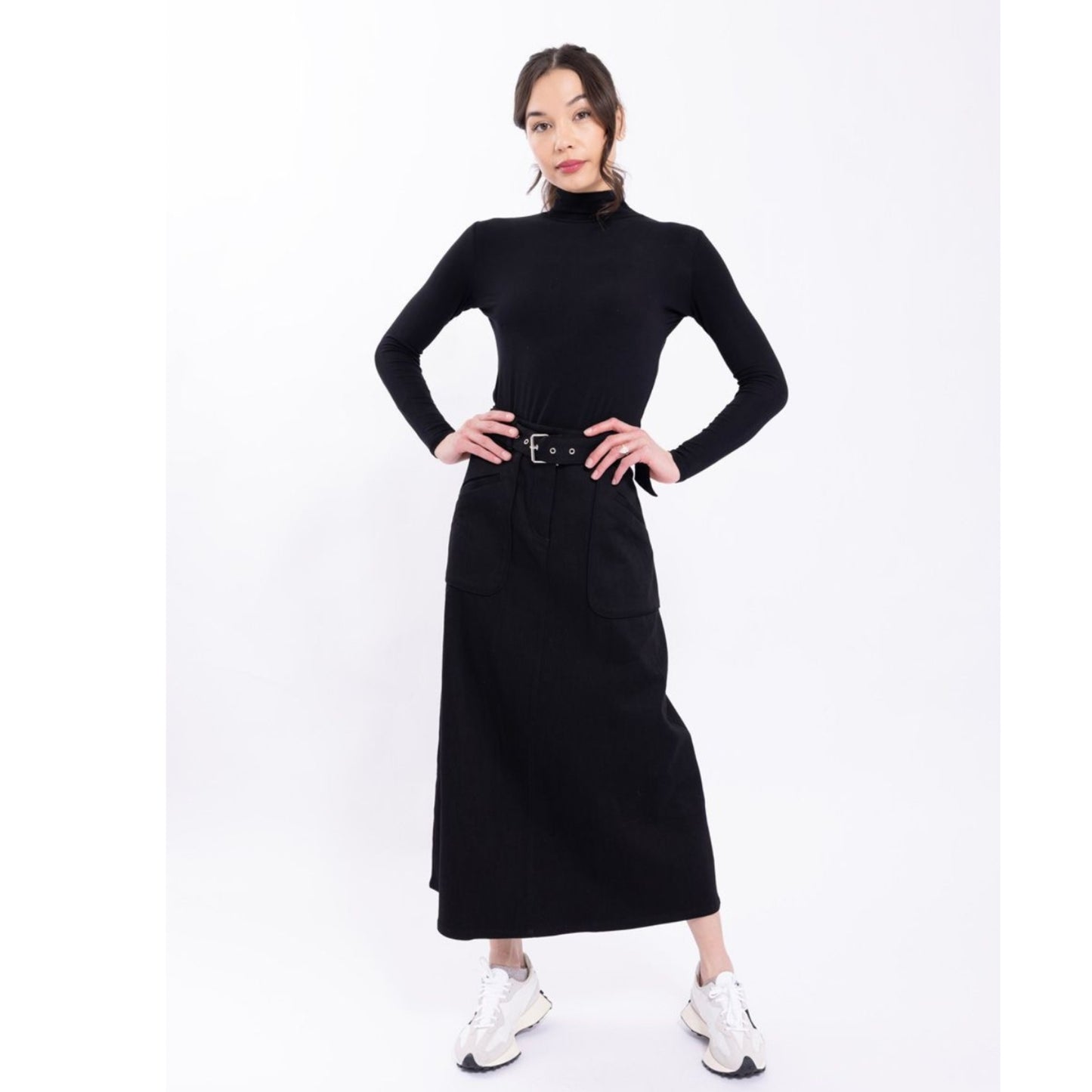 Belted Welt Pocket Denim Skirt