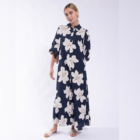 Navy Floral Shirt Dress