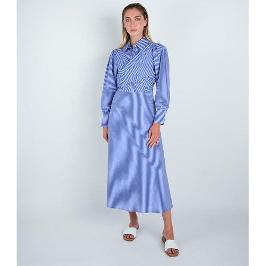Blue Stripe Mock Wrap Dress - The Mimi Boutique