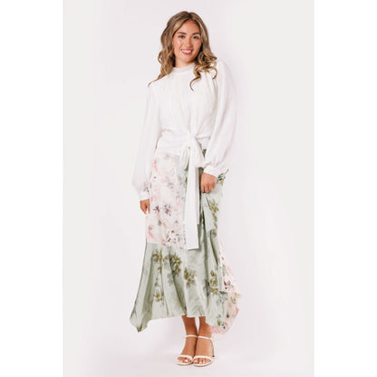 Floral Colorblock Lace Sage Skirt