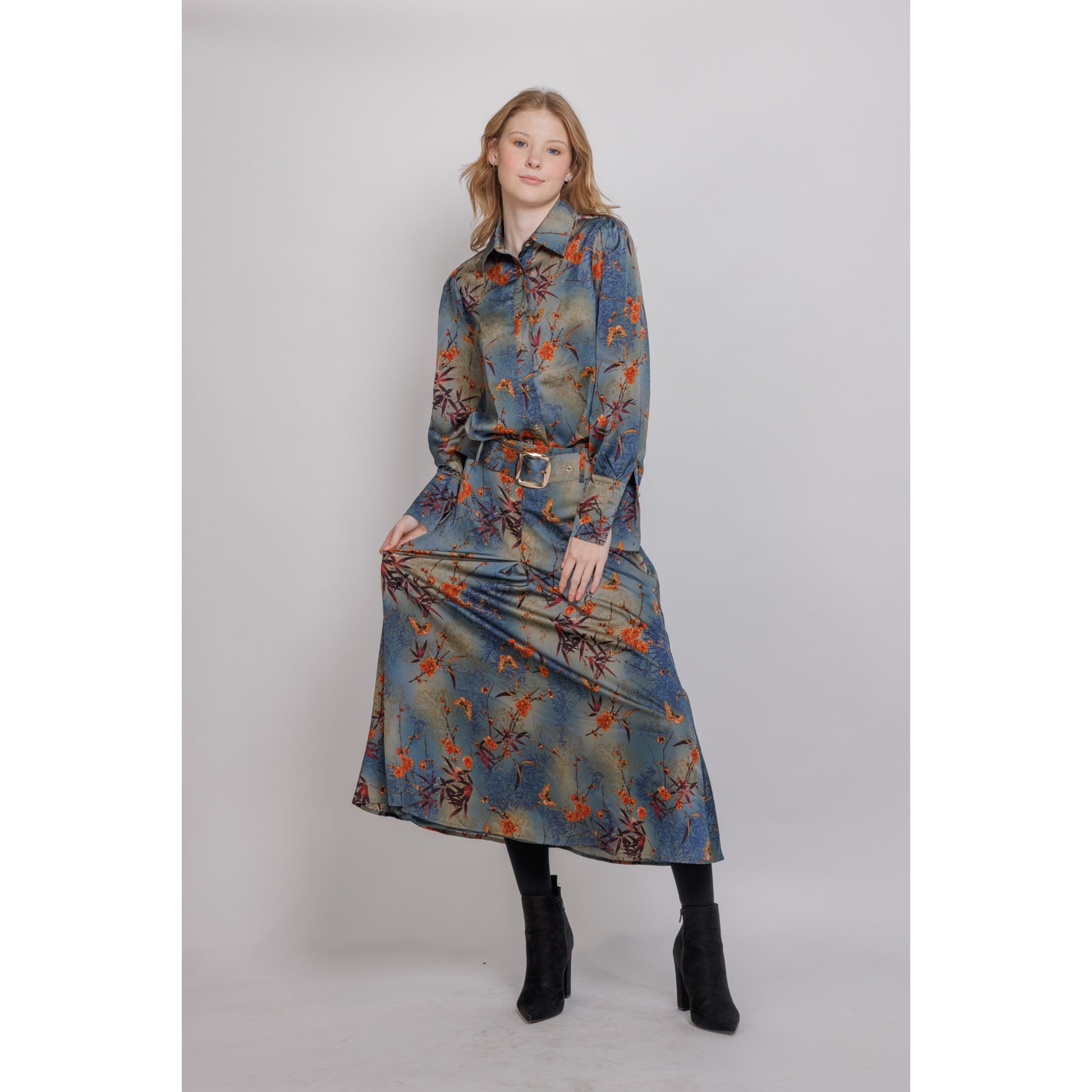 Buckle Midi Skirt Teal/Bronze - The Mimi Boutique