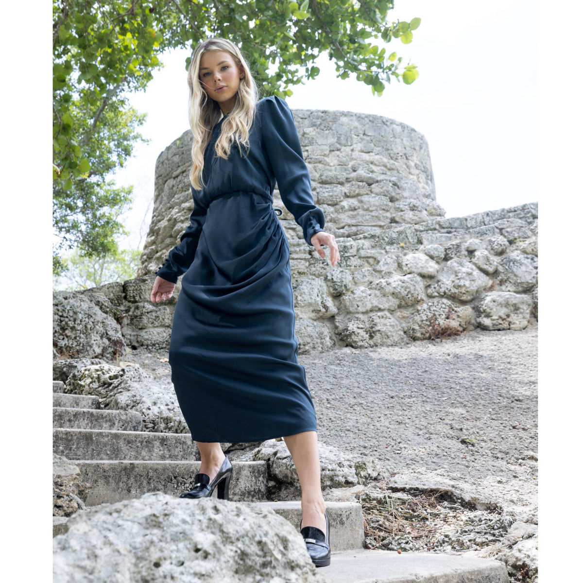 Slate Satin Dress - The Mimi Boutique
