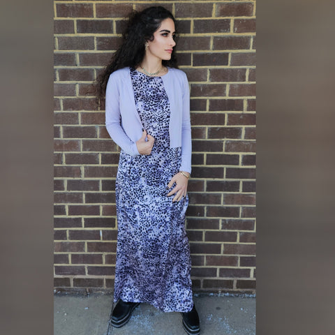 Purple Leopard Slip Dress & Cardi Set Jackie O