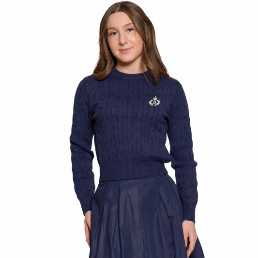 Navy Crew Cable Knit Sweater