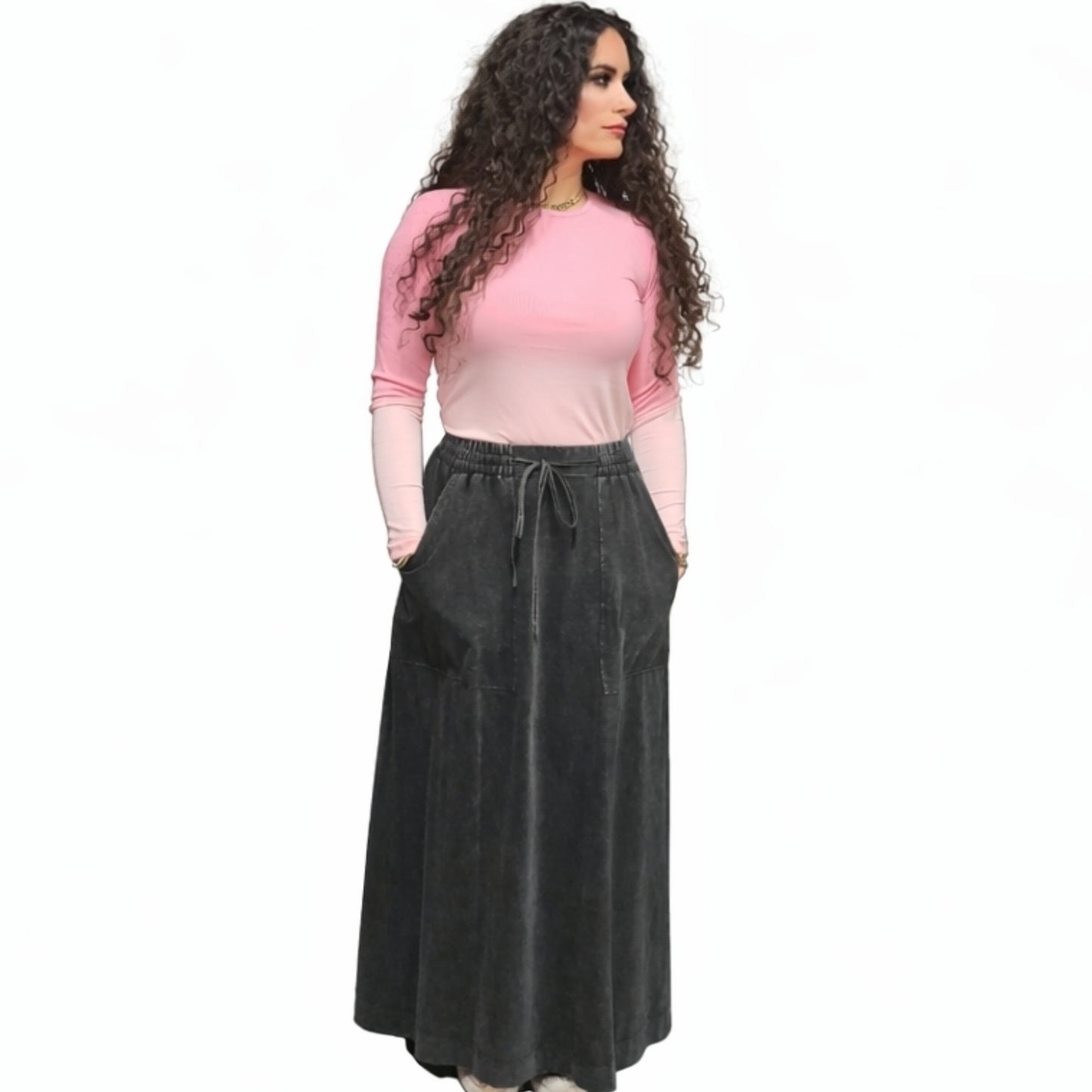 Black Wash Maxi Pocket Skirt Lilac Teen